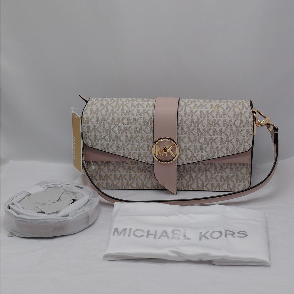Michael Kors Logo Shoulder Bag Handbag Purse Wedding Party Quiet Luxury Coquette - Picture 2 of 14